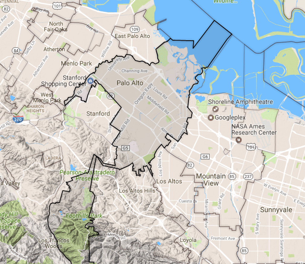 Map of Palo Alto city limits