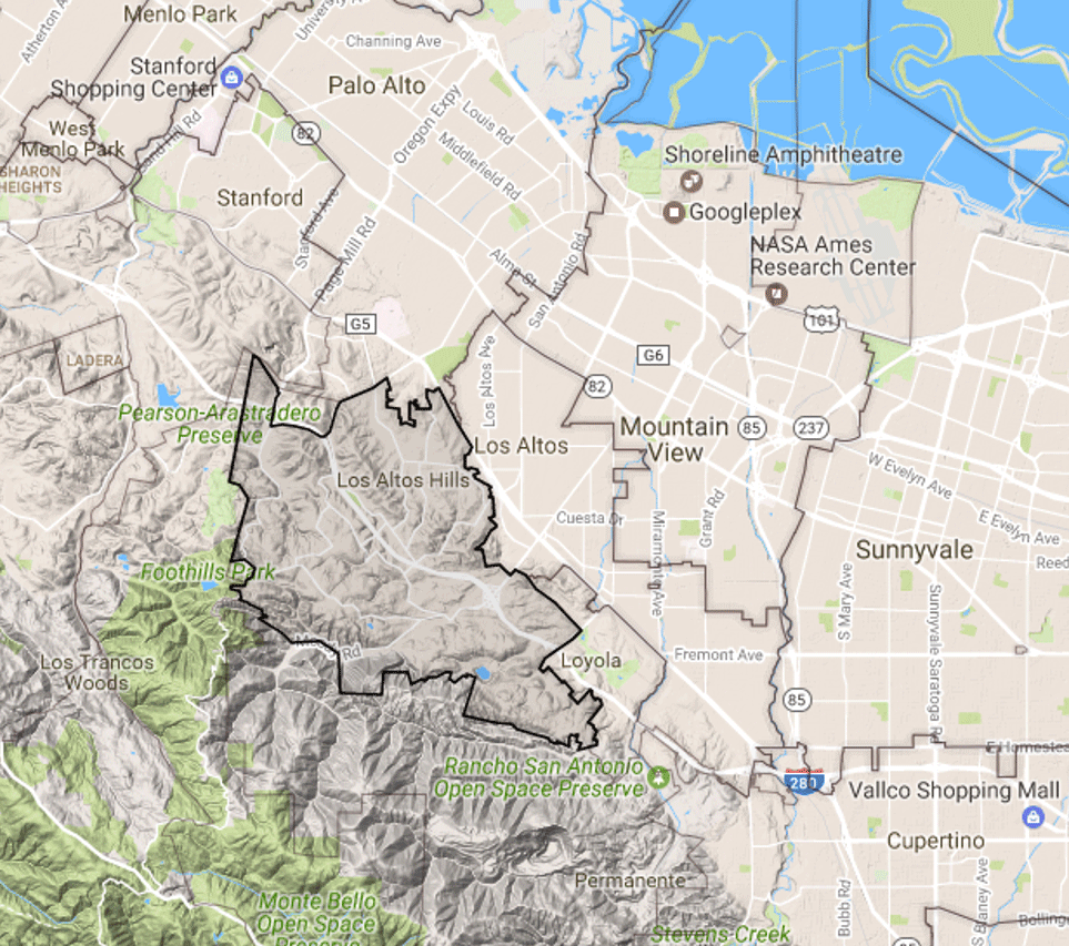 Map of Los Altos Hills city limits
