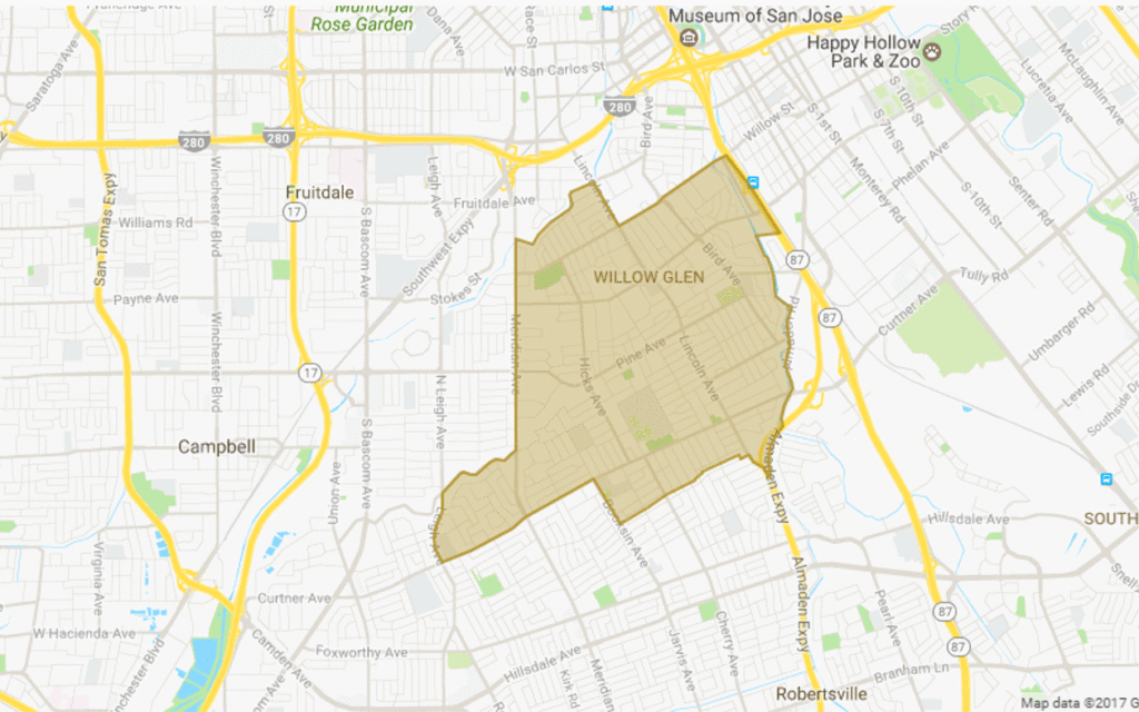 Map of San Jose-Willow Glen area